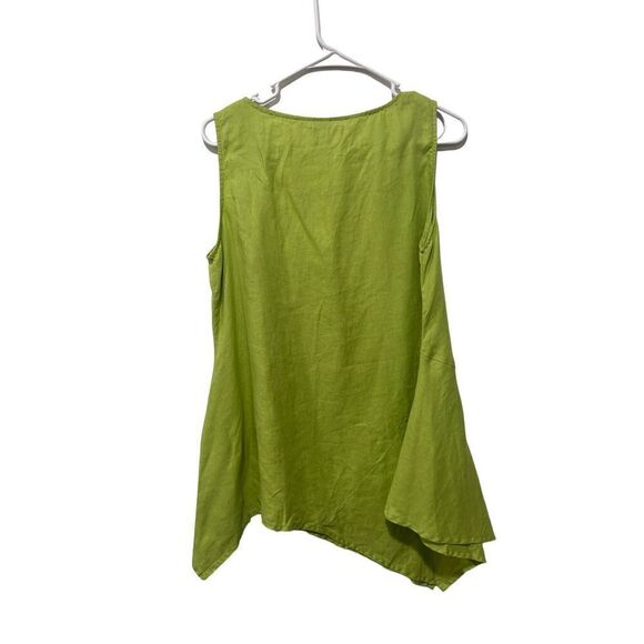 For Cynthia Kiwi Green Asymmetrical Sleeveless Linen Blouse Size S Oversized - Picture 2 of 9
